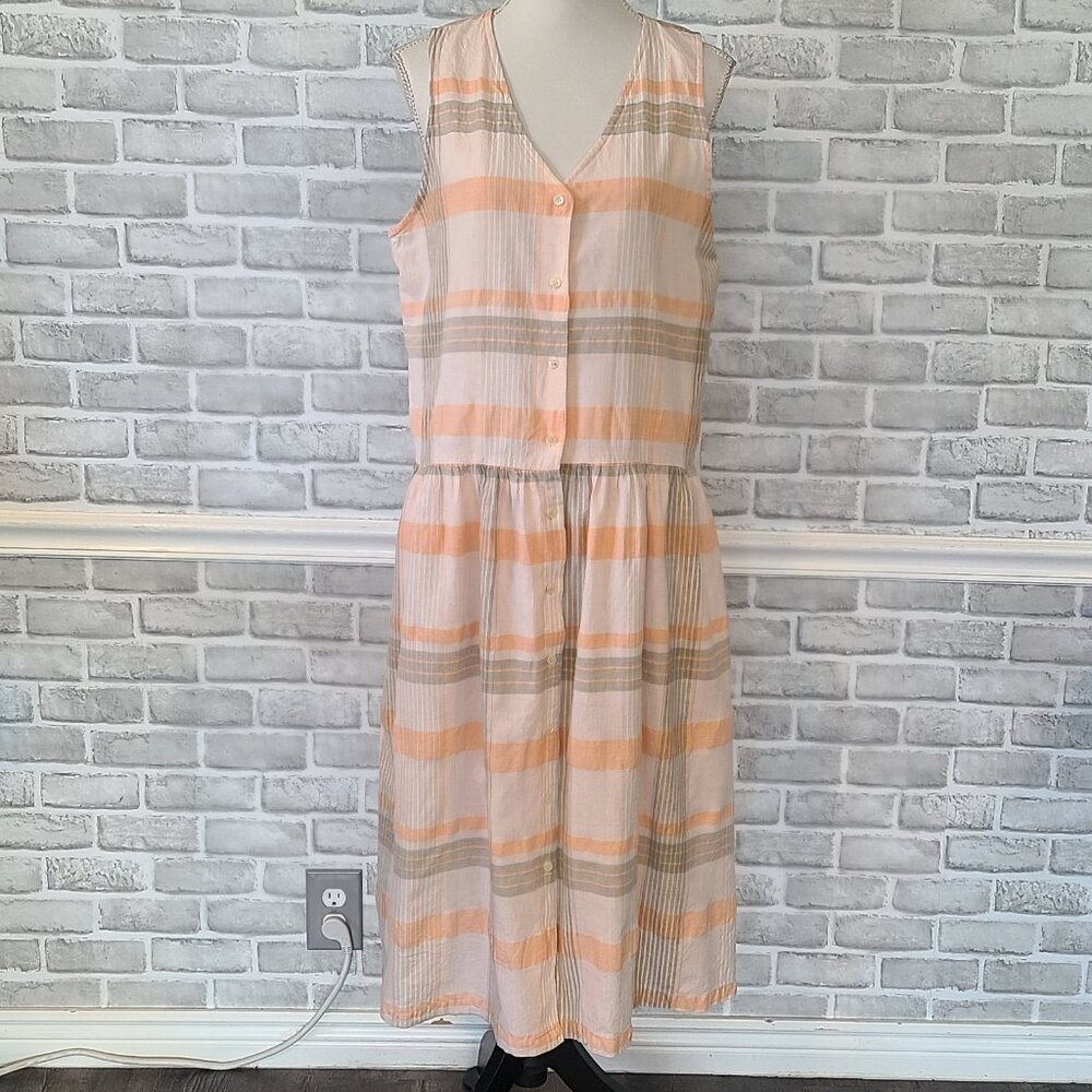 Vintage Eddie Bauer Madras Plaid Cotton Button Up Dress Crunchy Boho Granola L